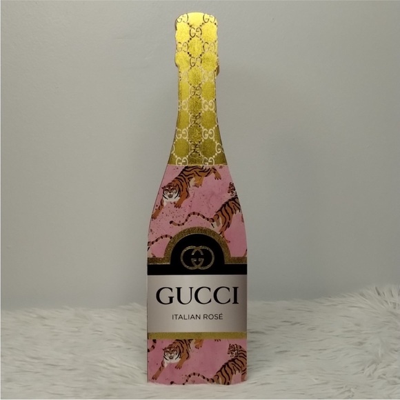 At Home Gucci Pink Tiger Wooden Wine Bottle Decor - Picture 1 of 8
